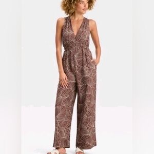 A New Day Brown Shell Sleeveless Wide-Leg Jumpsuit Summer Casual Vacation Size L